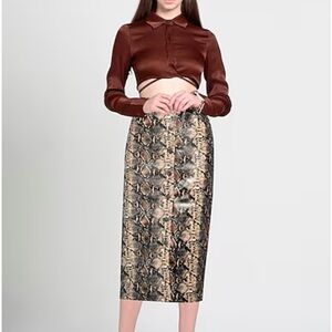 ROTATE Birger Christensen Faux Leather Midi Skirt Snakeskin Buttondown Size 2